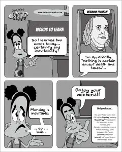 Just Ask A Sista comic strip on thinking about certainity and inevitability by AnimatorWorks
