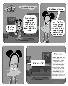 Just Ask A Sista comic strip by AnimatorWorks musing on irony.